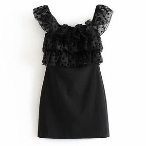 NWT / XS / ZARA Off Shoulder Sheer Ruffled Little Black Dress
